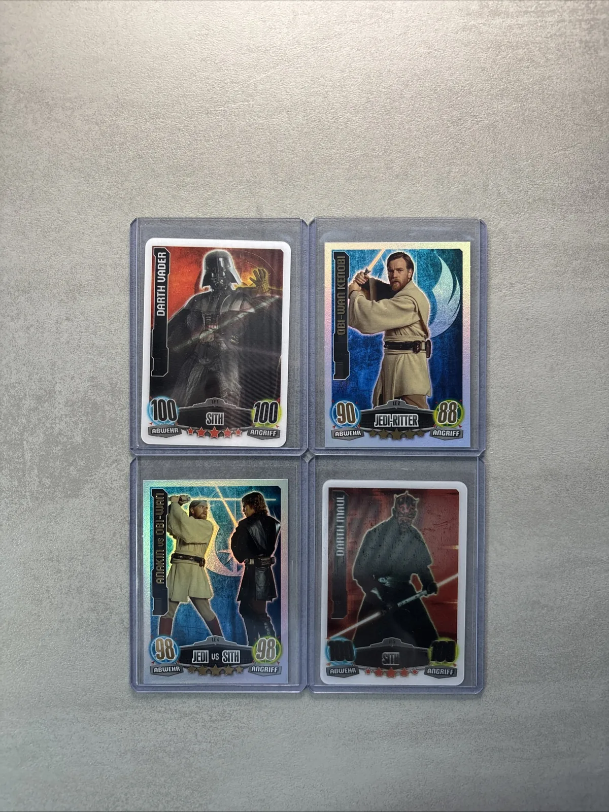 Force Attax Movie Serie 1 Karten — Darth Vader, Obi-Wan Kenobi, Mace Windu und Darth Maul