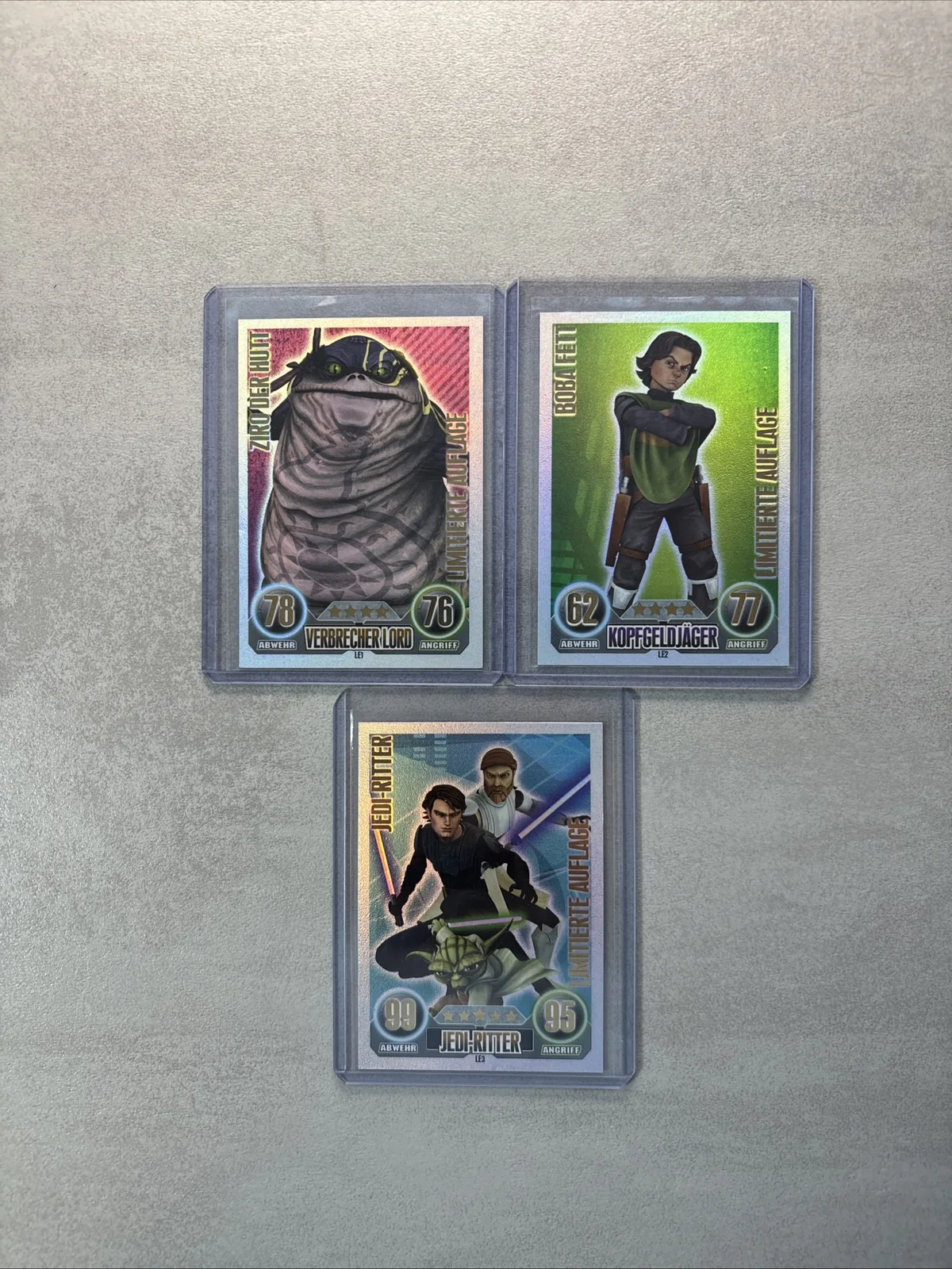 Force Attax Serie 1 Holo-Karten — Jabba, Boba Fett und Anakin/Obi-Wan