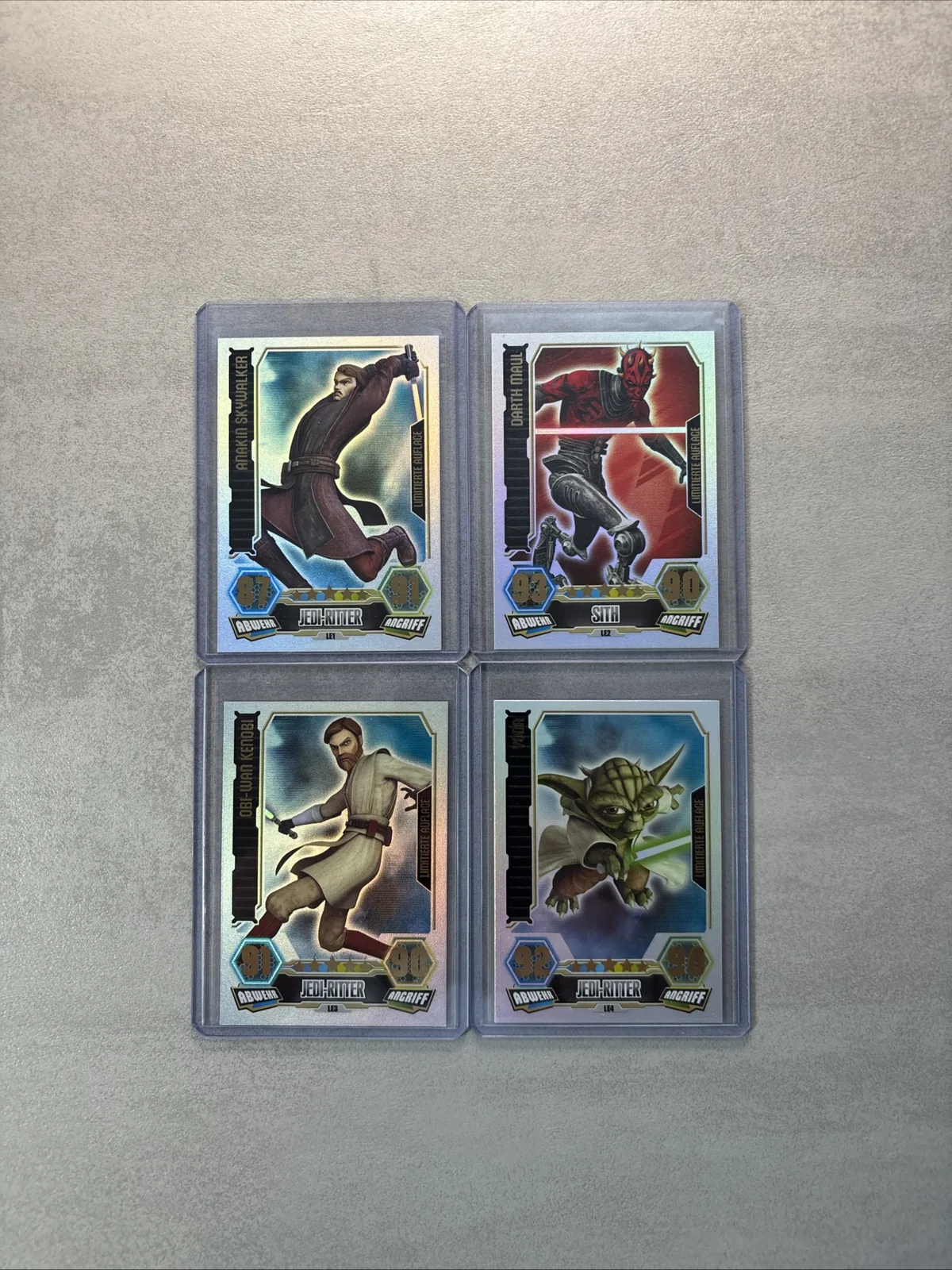 Force Attax Serie 3 Holo-Karten — Anakin, Darth Maul, Obi-Wan und Yoda