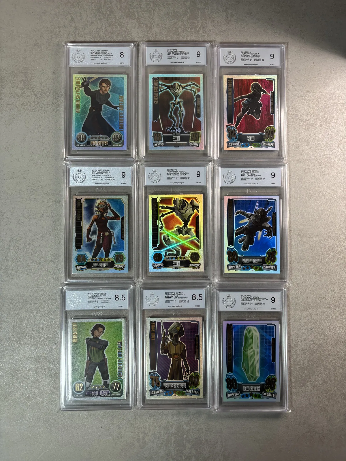 Neun gegradete Star-Wars-Force-Attax Limited-Edition-Karten (PGS)